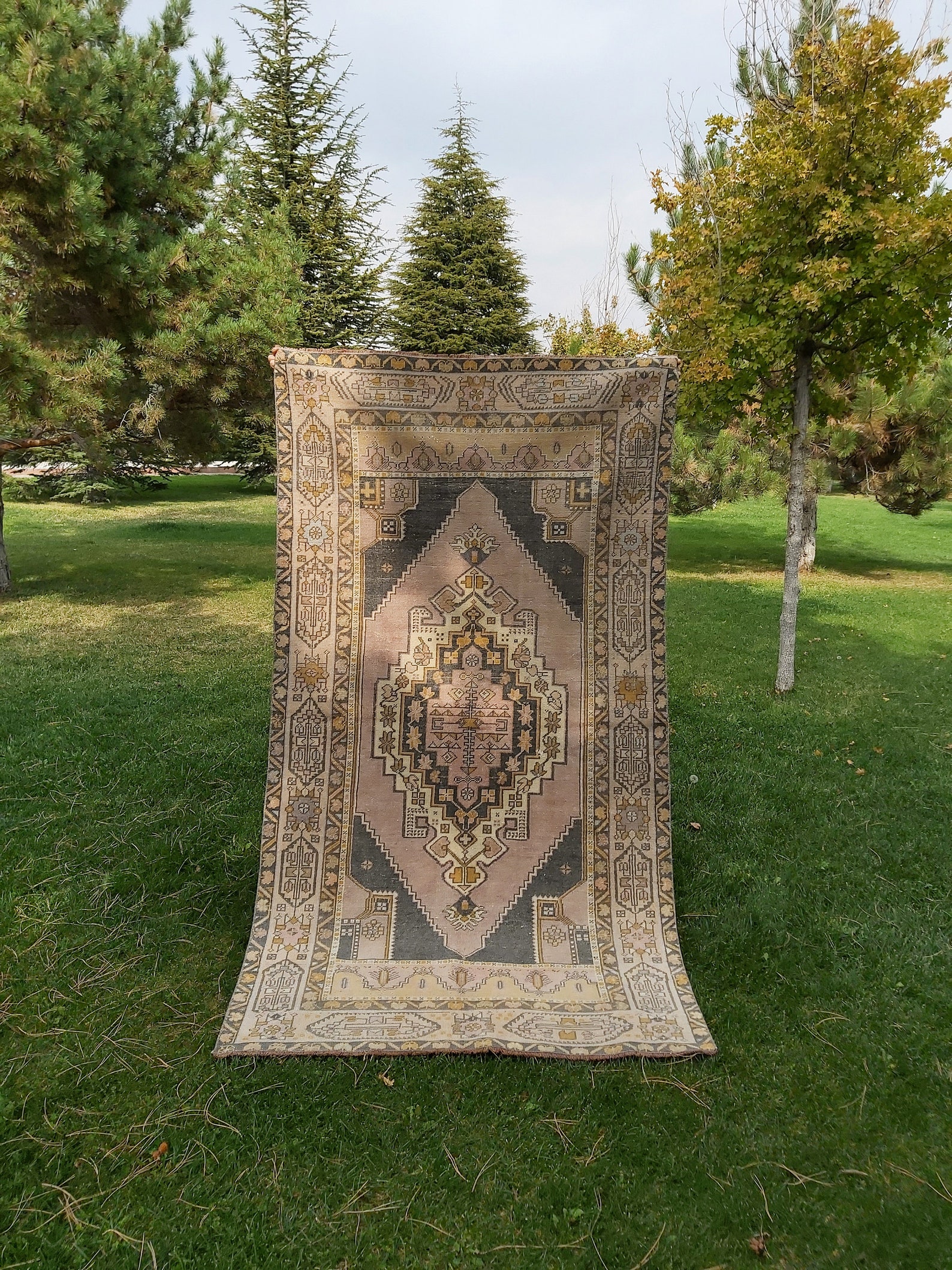 4x8 Pink Vintage Rug Red Oushak Rug Black Turkish Area Rug Etsy