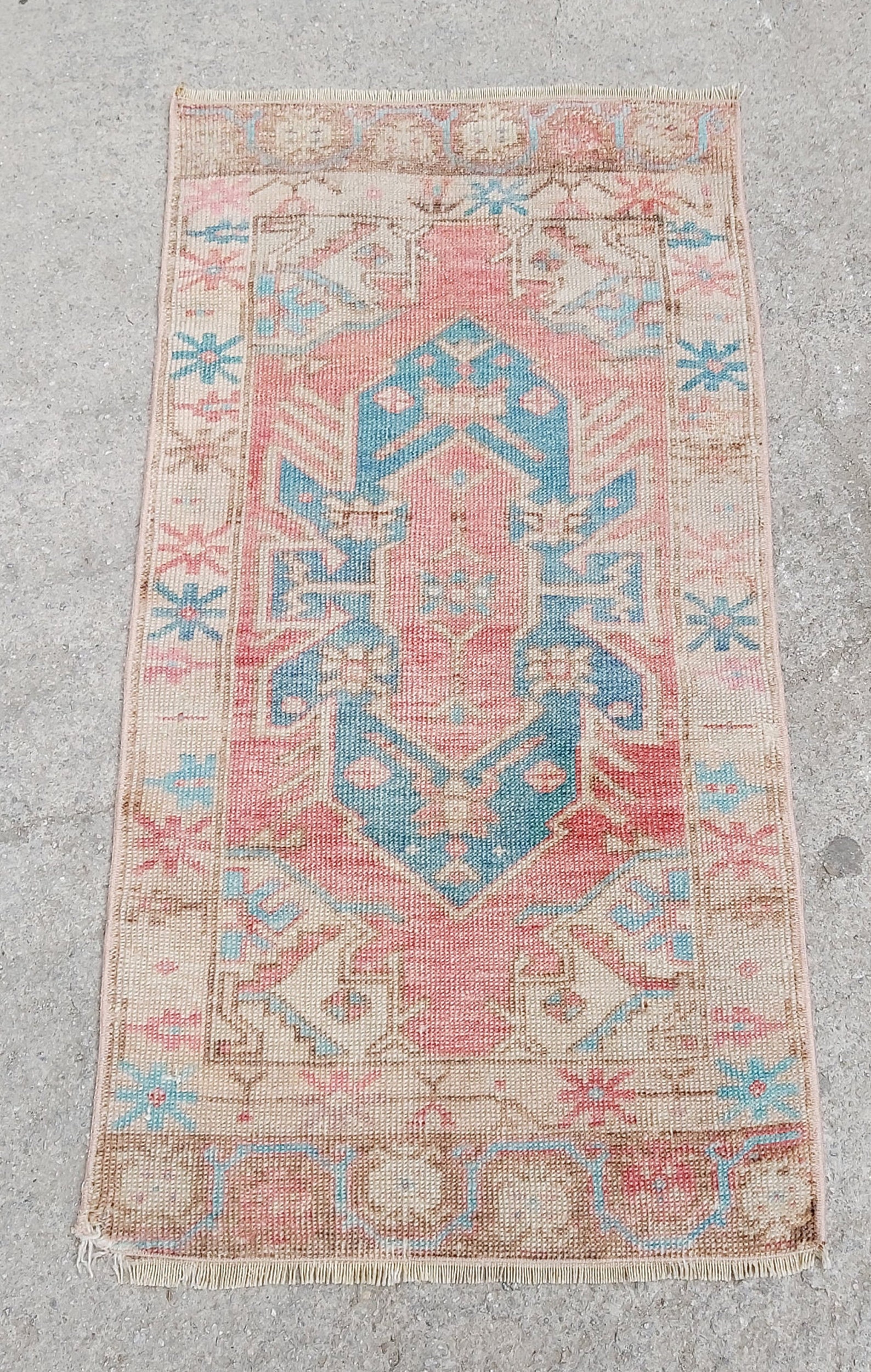 2x3 Vintage Rug Blue Oushak Rug Pink Turkish Rug Brown Etsy