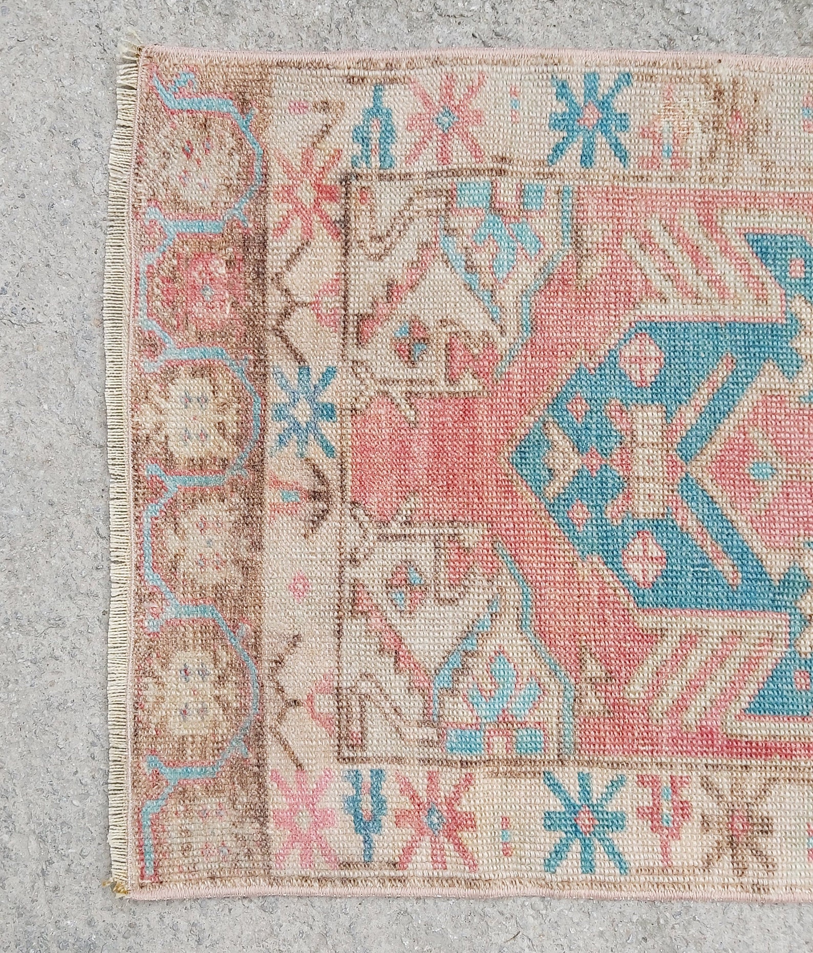 2x3 Vintage Rug Blue Oushak Rug Pink Turkish Rug Brown Etsy