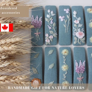 HAARSPANGEN| L 8cm| Blaue Haarspange mit Blumenstickerei, Leinen Haarspange für Frauen, Spangen, Weihnachtsgeschenke für Frauen, handgemachtes Haar-Accessoire