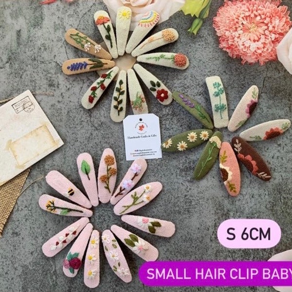 HAIR CLIPS| S 6cm| Unique floral embroidery hair clips, Fabric covered hair snap clips, Barrettes, Handmade Hair accessory for baby girl