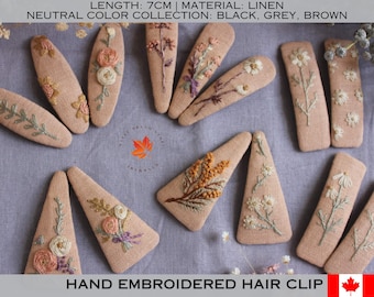 Floral Embroidered Hair Clip | Linen Snap Barrette, Nature's Charm