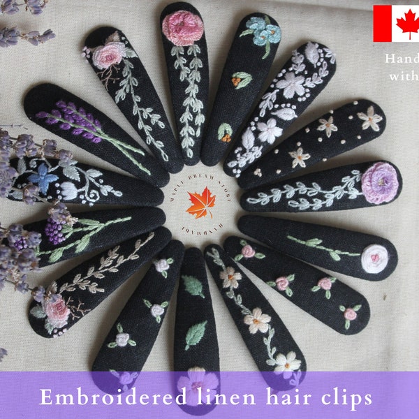 HAIR CLIPS| L 8cm|Black grey white hair accessory for long hair, embroidery hair clips, Hair clips for women, Barrettes for black hair