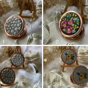 POCKET MIRROR| Wedding Bridesmaids Gift, Floral Hand Embroidered Compact Mirror. Lovely Vintage Gift for Her, Girls Women, Makeup Mirror