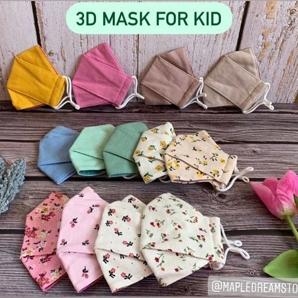 3D MASK| Handmade 3D Origami Floral Linen & Muslin Children's Face Mask, Hand painted mask, Adjustable ear loops