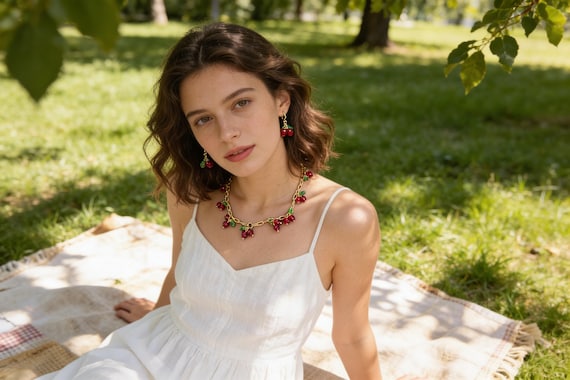 Cherry Necklace & Earrings Set