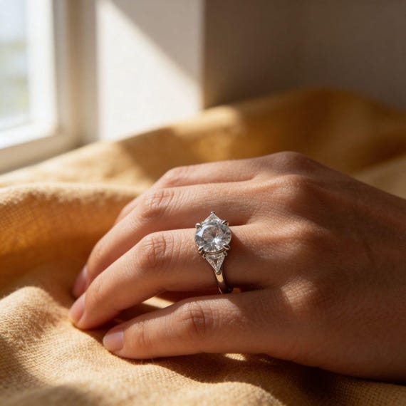 Sterling Silver Moissanite Engagement Ring – 2.0 ct Round Brilliant, Size 8