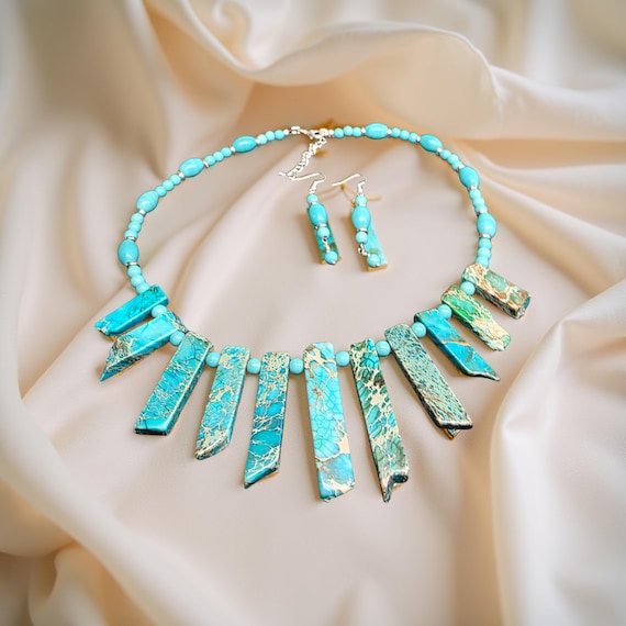 Natural Aqua Jasper Necklace Set