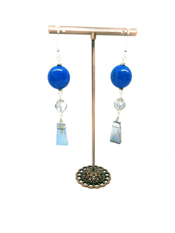 Royal Blue Dangle Earrings - Round