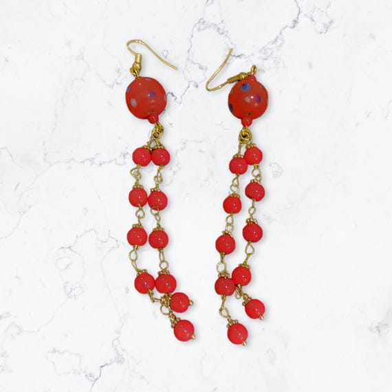 Red Bead Dangle Earrings