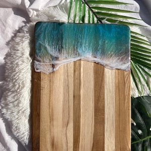 Ocean Charcuterie Board, Resin Charcuterie Board, Ocean Waves Cutting Board, Nautical Cheese Serving Tray, Beach House Decor Gift
