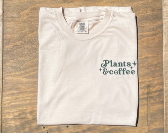 Plants & Coffee vintage font machine embroidered tee