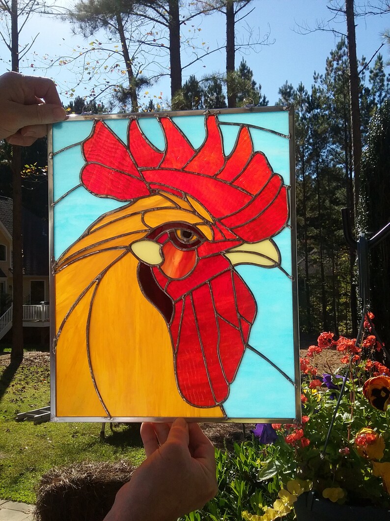 Rooster Stained Glass Suncatcher Etsy