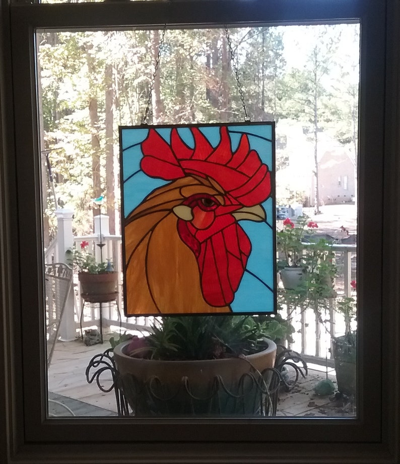 Rooster Stained Glass Suncatcher Etsy