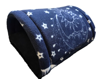 Fleece Cosy Pet Tunnel- Black Celestial Pattern - Guinea Pigs and Small Pets House