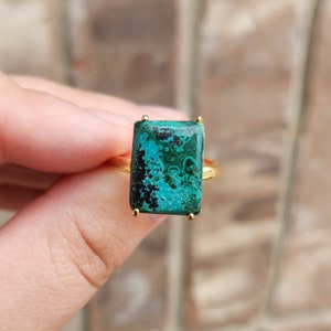 Chrysocolla Malachite Adjustable Ring - Gold