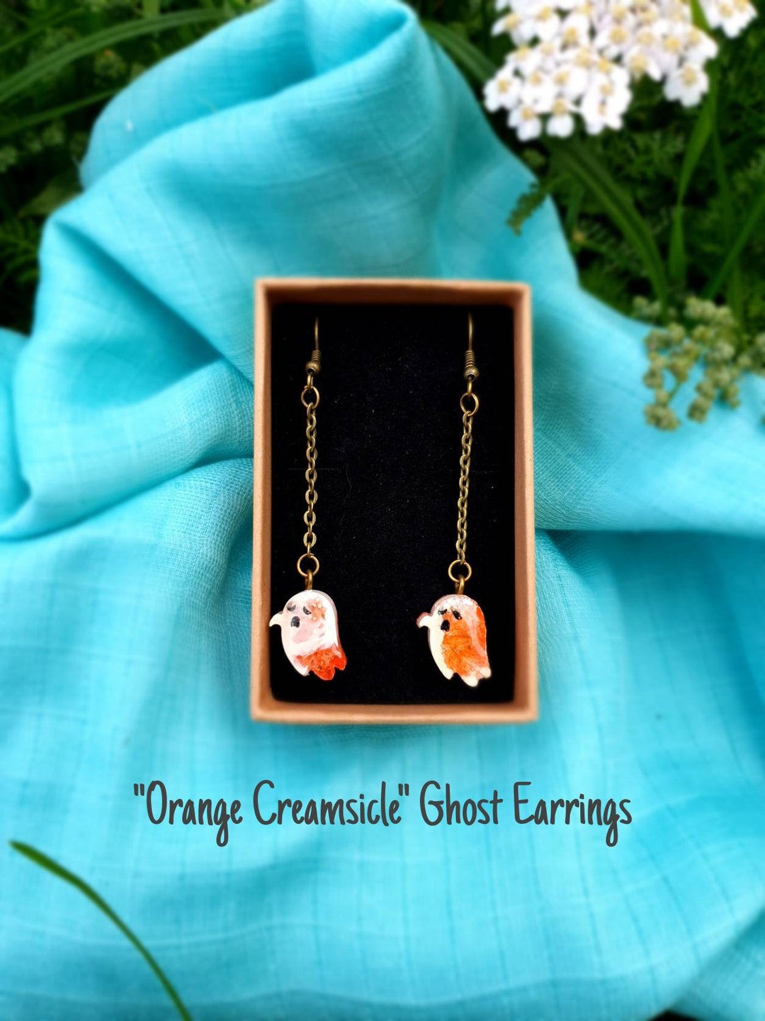Resin Dangle Earrings Orange Creamsicle Ghost Etsy 日本