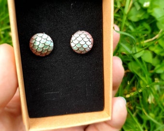 Mermaid Earrings - Dragon Scale Earrings - Hypoallergenic Resin Studs