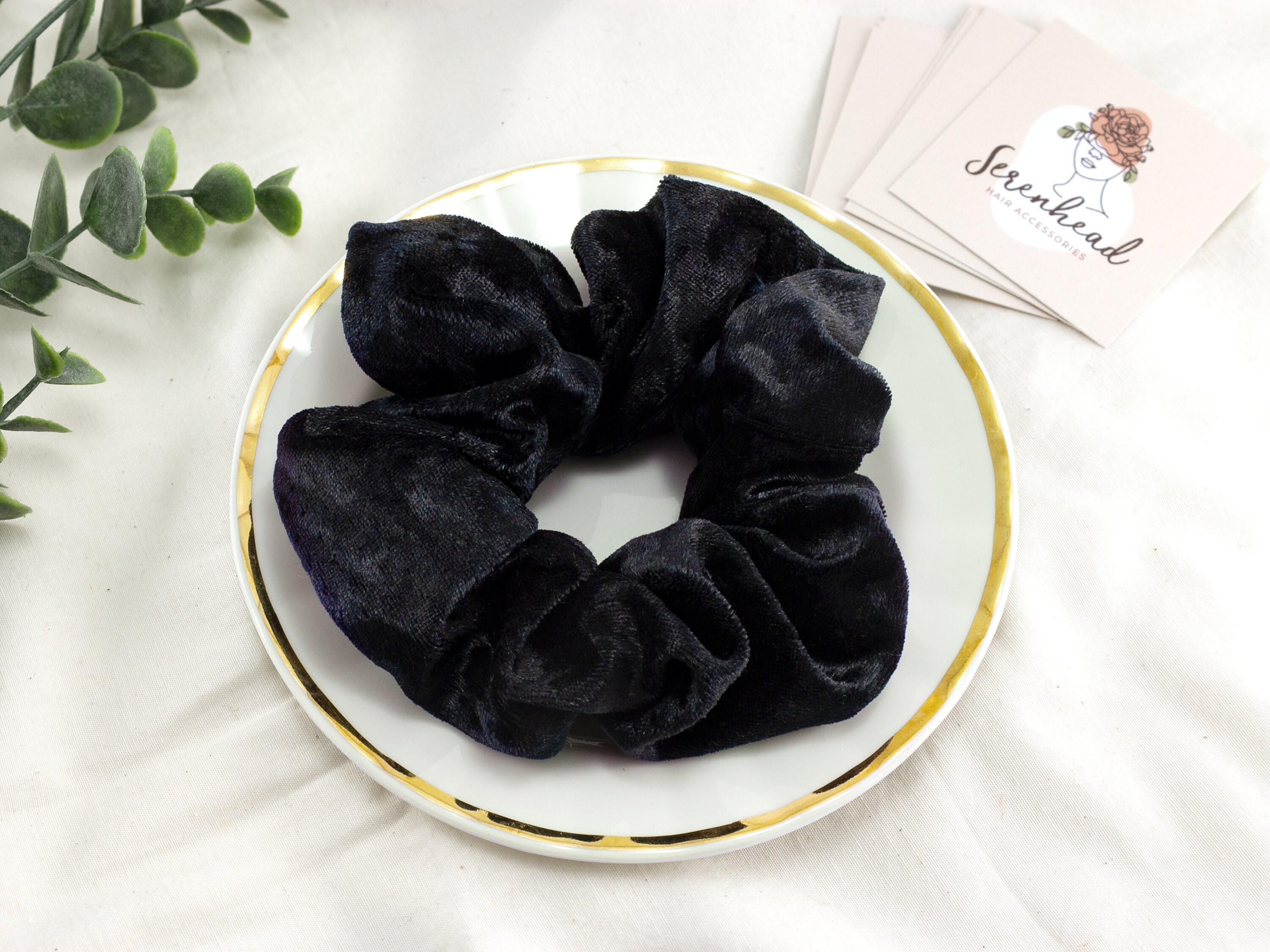 Black velvet scrunchie for woman hair elastic hair tie gift Etsy