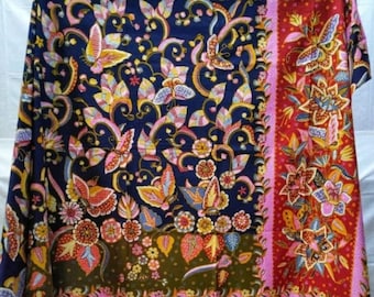 Indonesian Batik Fabric, Butterfly Classic Batik Tulis Cirebon, Hand Drawn Javanese Batik Vintage Blanket Scarf, Hand Painted Wall Hanging