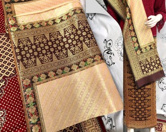 Songket Palembang Silk Sarong and Shawl, Handwoven Indonesian Textile