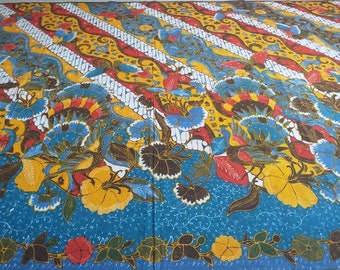 Indonesian Art Batik Fabric, Hokokai Classic Batik Tulis Cirebon, Hand Drawn Javanese Batik Vintage Blanket Scarf, Hand Painted Wall Hanging