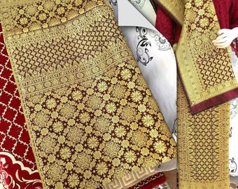 Tessuto di seta indonesiano Songket, pareo e scialle intrecciati a mano