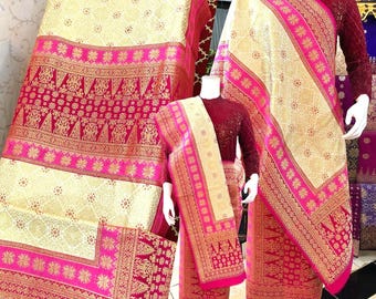 Tessuto di seta Songket Palembang, tessuto indonesiano tessuto a mano, pareo e scialle