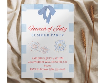 Szablon zaproszenia na Dzień Niepodległości, zaproszenie na imprezę z okazji 4 lipca, drukowane zaproszenie na patriotyczną uroczystość