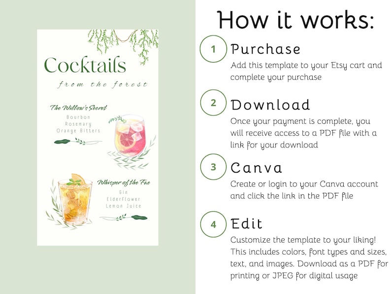 Editable Wedding Drink Menu Template, Canva Bar Sign (8x10 Instant ...