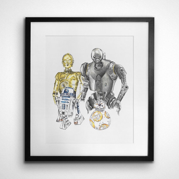 Star Wars | 8x10 Watercolor Art Print | Robots C-3PO, R2-D2, BB-8, K-2SO  | Disney Force Awakens Last Jedi Rise of Skywalker Rogue One