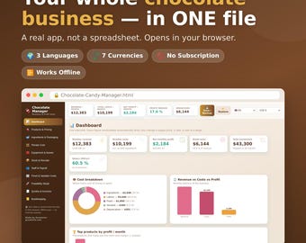Chocolate Candy Business App | Recipe Cost, Pricing, Invoice, Inventory (Digital Download)
