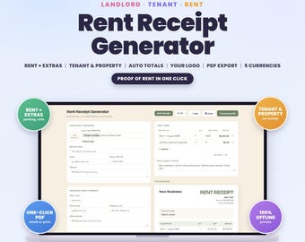 Rent Receipt Generator App, Printable Rent Receipt Maker for Landlords | PDF Rent Receipt, Invoice Included | Offline, No Subscription