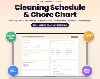 ADHD Cleaning Schedule and Chore Chart App, Printable Weekly Cleaning Planner | One Zone a Day | Editable PDF, Offline, No Subscription