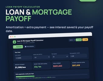 Loan and Mortgage Payoff Calculator App | Amortization Schedule, Auto Car Student Loan, Extra Payment, Interest Saved | Offline
