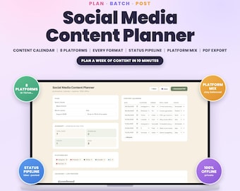 Social Media Content Planner App, Content Calendar for Instagram TikTok and More | Post Scheduler with Status | Printable PDF, Offline