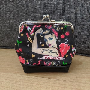 Fecho de clipe de bolsa com motivo Rockabilly Power Girl