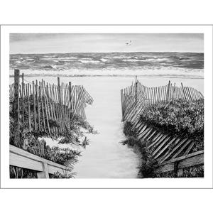 Fire Island Sand Dunes Black & White Pen and Ink Beach Path Print — Long Island Ocean Shore Art, Beach House Coastal Wall Decor