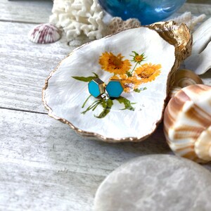 Bemalte Muschel, Schmuckschale, Ringschale, Blumenschale, Decoupage-Austernschale, Sonnenblumenkunst, Küstendekor, Blumenkunstschale, Schmuckschale