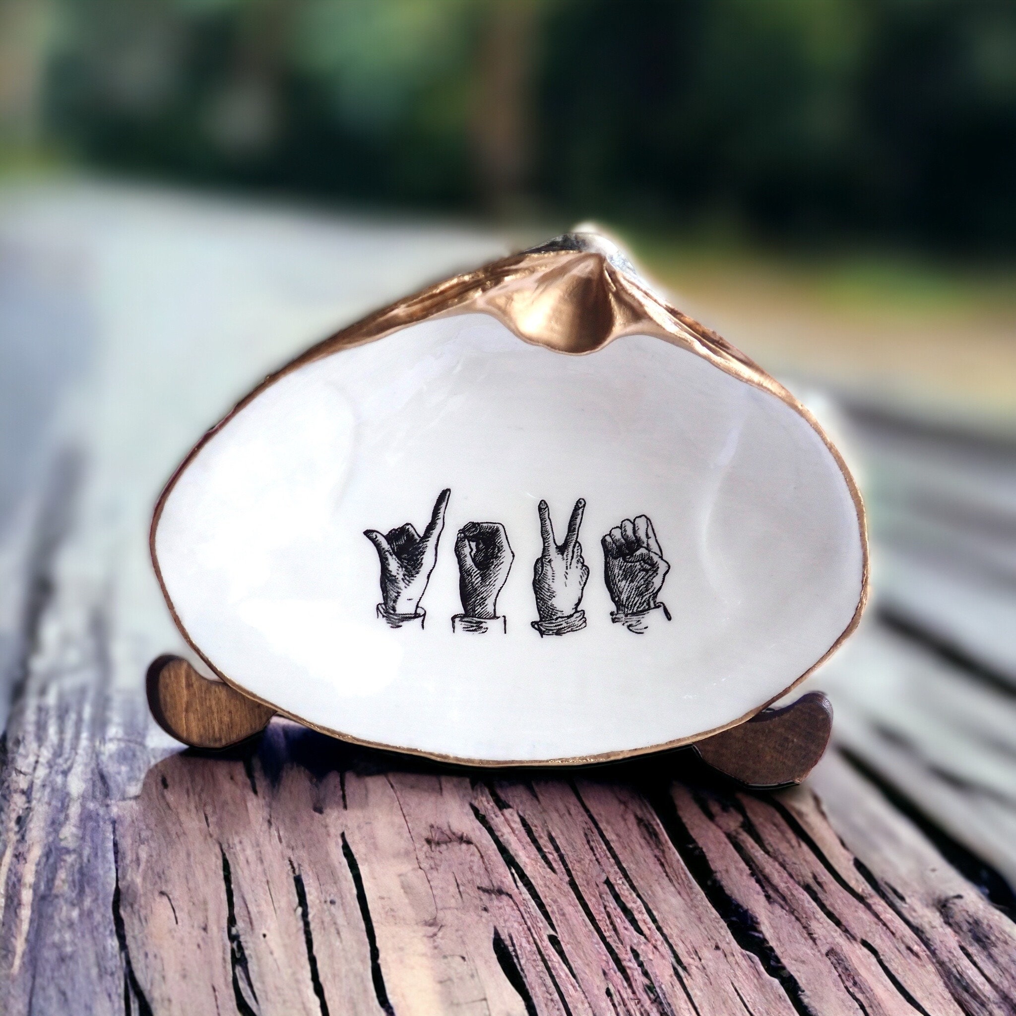 Sign Language ASL LOVE Gift, Sign Language Jewelry Dish, Decoupage Clam ...