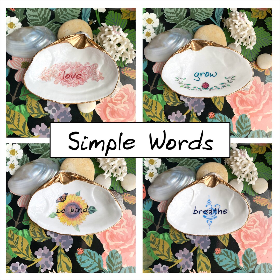 Daily Affirmation Ring Dish, Yoga Lover Gift, Decoupage Clam Shell, Painted Shell Art, Spiritual ...