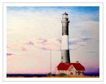 Strandkunstprints, vuurtorenkunst, kustmuurdecor, Limited Edition kunstprints, Fire Island-vuurtoren, nautisch cadeau, Long Island-kunst