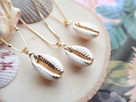 Sea Shell Gift Cowrie Shell Necklace Gold Real Seashell With