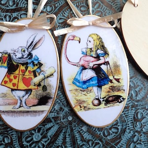 Decorazioni natalizie colorate a mano, decorazioni per l&#39;albero di Natale, Alice nel paese delle meraviglie, decorazioni in decoupage, decorazioni natalizie, mini arazzi