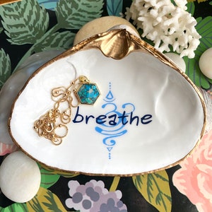 Daily Affirmation Ring Dish, Yoga Lover Gift, Decoupage Clam Shell, Painted Shell Art, Spiritual ...