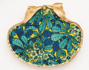 Schmuckschale aus Jakobsmuschel-Motiv von William Morris | Botanisches Schmucktablett | Kunsthandwerkliche Dekoration, Gastgeschenk für den Junggesellinnenabschied | Botanische Ringablage