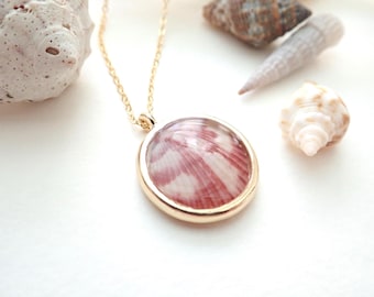 Real Shell Necklace Handmade, Scallop Shell Necklace, Calico Scallop Pendant, Shell Necklace, Beach Jewelry, Boho Jewelry Gift,14k Gold Fill