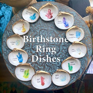 Birthstone Trinket Dish, Small Clam Shell Ring Dish, Sea Shell Jewelry Dish, Decoupage Shell Ring Dish, Painted Shell Dish