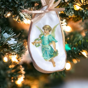 Oyster Shell Ornaments with Angels, Angel Christmas Ornaments, Holiday Tree Ornaments, Decoupage Oyster Shell Ornaments, Ornament Gift Set