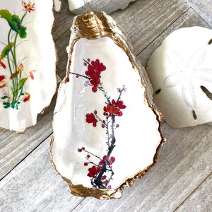 Oyster Shell, Cherry Blossom Art, Oyster Shell Dish, Decoupage Oyster Shell, Hostess Gift, Ring Dish, Trinket Dish, Japanese Art